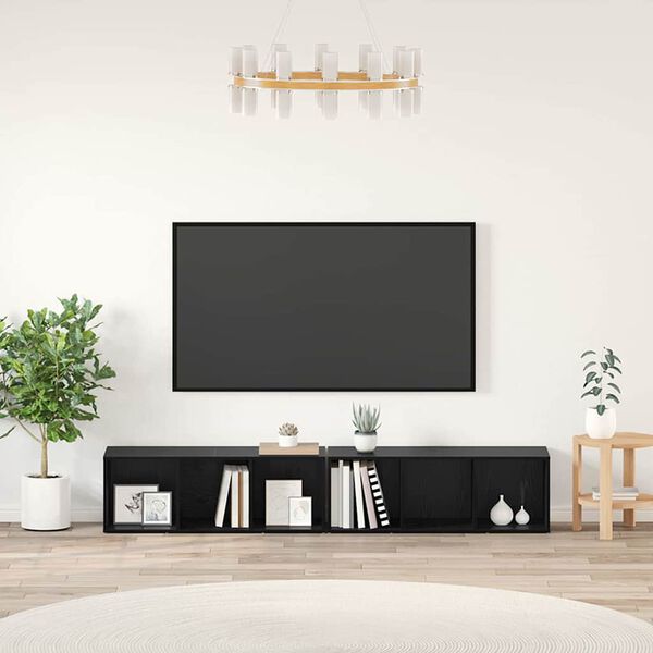 vidaXL TV Cabinet Set 2 pcs Black Oak 37 x 35 x 107cm Engineered Wood