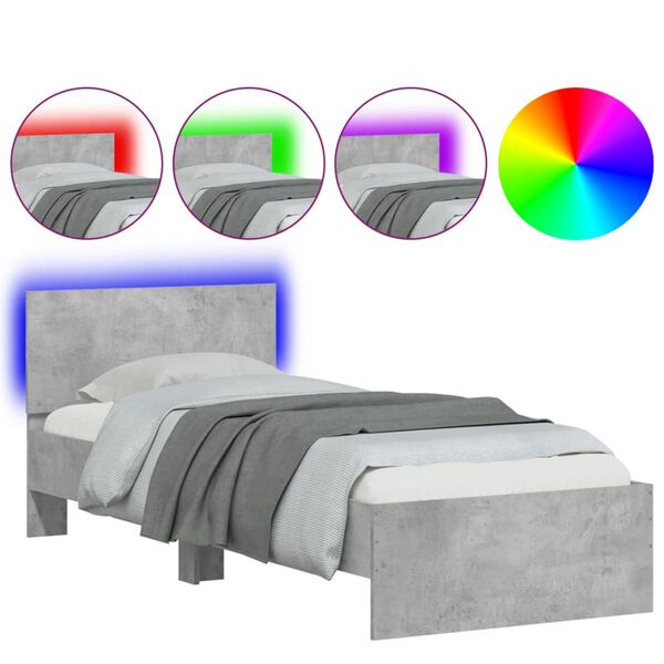 vidaXL Bed Frame without Mattress with LED Lights Concrete Grey 75x190 cm Small Single