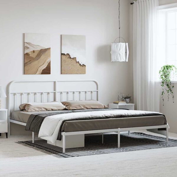 vidaXL Metal Bed Frame without Mattress with Headboard White 183x213cm