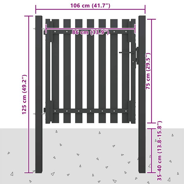 vidaXL Garden Fence Gate Steel 100x75 cm Anthracite
