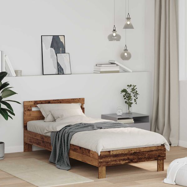 vidaXL Bed Frame with Headboard Old Wood 98.5 x 200 cm Engineered Wood