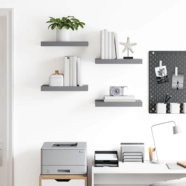 vidaXL Floating Wall Shelves 4 pcs Grey 40x23x3.8 cm MDF