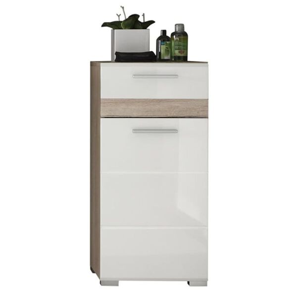 Trendteam Bath Storage Cabinet Set-One White and Light San Remo Oak