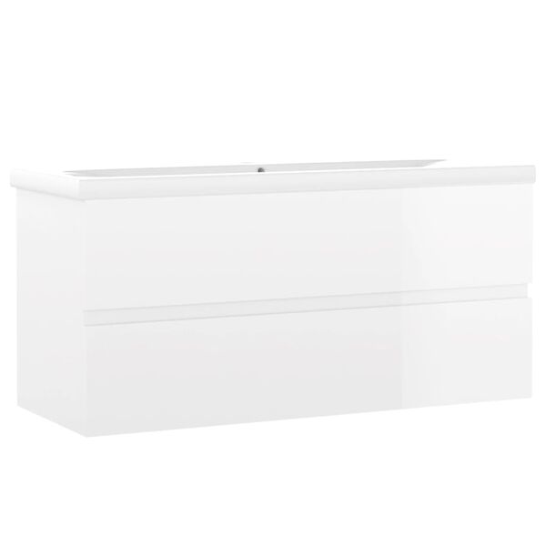 vidaXL Sink Cabinet with Built-in Basin High Gloss White Engineered Wood