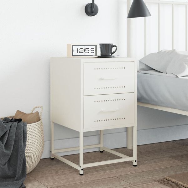 vidaXL Bedside Cabinet White 36x39x60.5 cm Steel
