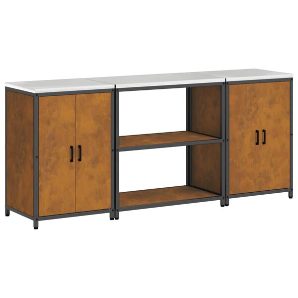 vidaXL Kitchen Storage Set with Shelf 3 pcs Rusty Weathering Steel
