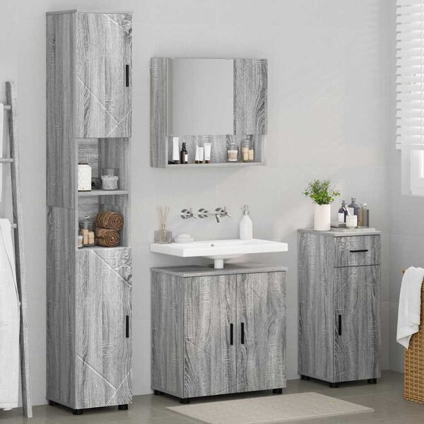 vidaXL Bathroom Furniture Set 4 pcs Grey sonoma Engineered wood