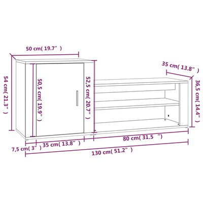 vidaXL Shoe Cabinet Grey Sonoma 130x35x54 cm Engineered Wood
