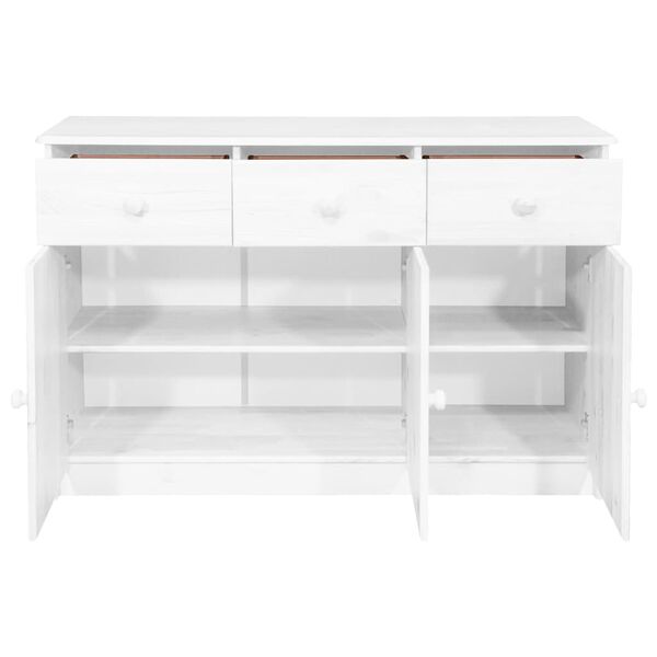 vidaXL Sideboard 3 Drawers White 113x35x73 cm Solid Pine Wood