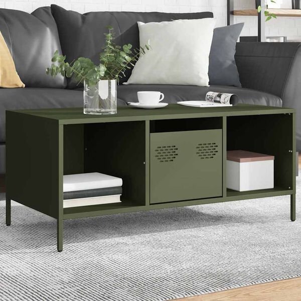 vidaXL Coffee Table Olive Green 101.5x50x43.5 cm Cold-rolled Steel