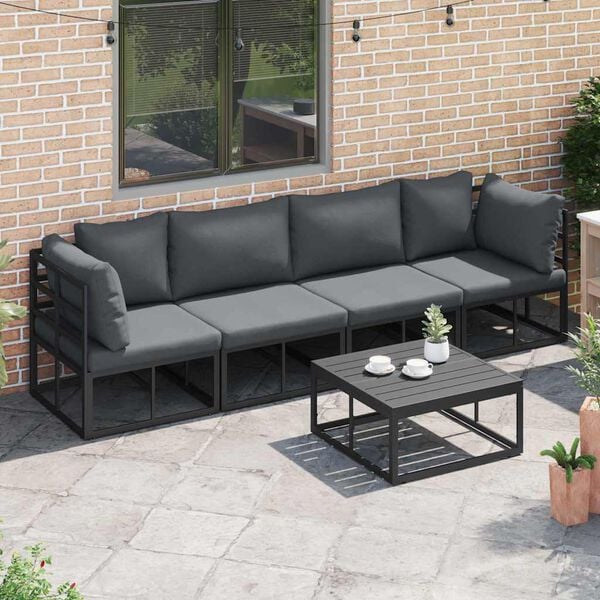 vidaXL Garden Sofa Set 5 pcs Black Metal