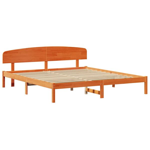 vidaXL Bed Frame with Headboard Wax Brown 200 x 200 cm Solid Pine Wood