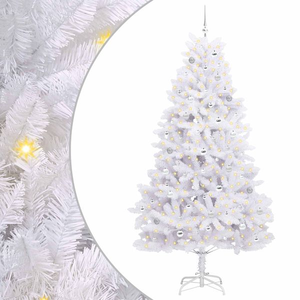 vidaXL Artificial Hinged Christmas Tree White 240 cm PVC and Steel