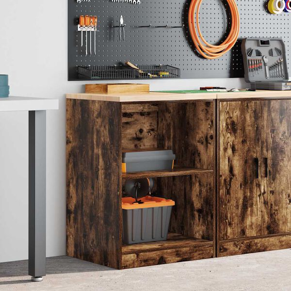 vidaXL Garage Storage Cabinet Smoked Oak 60x51x85 cm Solid Wood Pine
