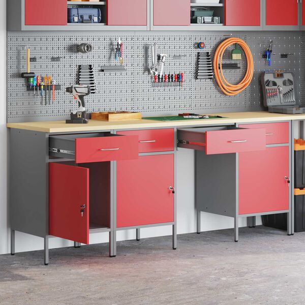 vidaXL Work Cabinet with Drawer with Lock 4 pcs Red 200 x 55 x 85 cm