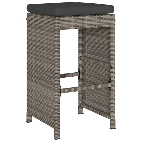 vidaXL Garden Bar Stools with Cushions 2 pcs Grey Poly Rattan