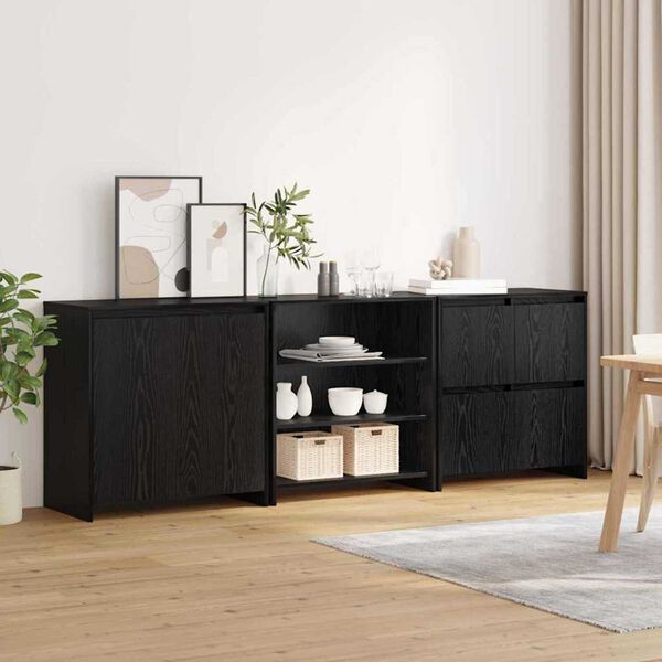 vidaXL Sideboard 3 pcs Black Oak 70 x 41 x 75 cm Engineered Wood