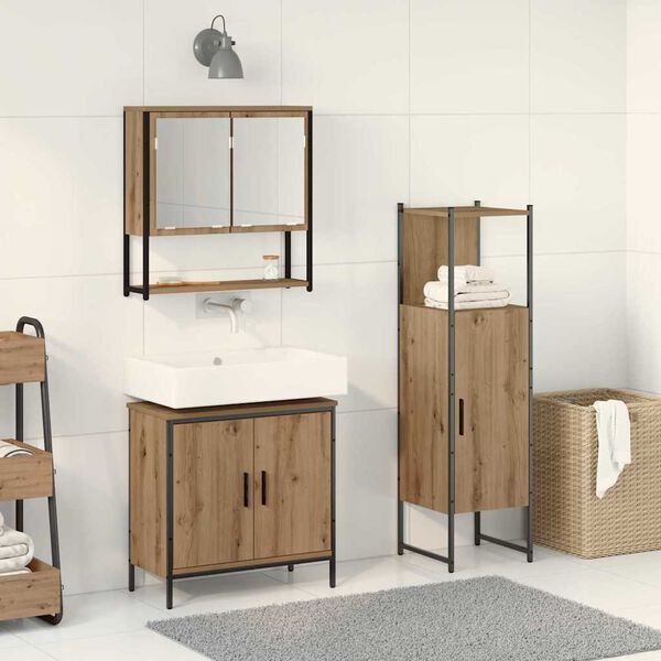 vidaXL Bathroom Furniture Set with Shelf 3 pcs Brown Engineered wood