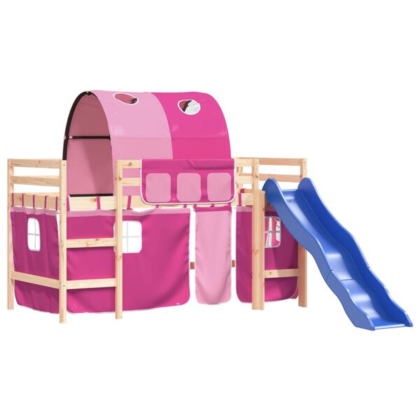 vidaXL Kids' Loft Bed with Tunnel without Mattress Pink 80x200 cm