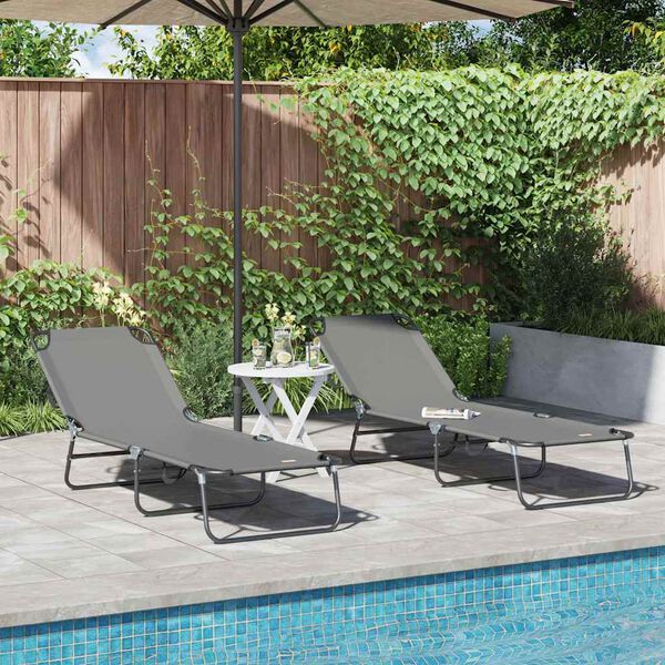 vidaXL Folding Sun Lounger 2 pcs Grey 188 x 57 x 86.5 cm Polyester