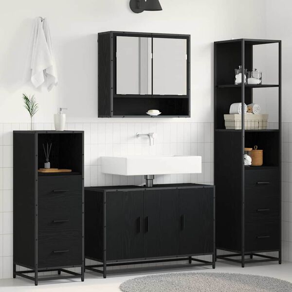 vidaXL Bathroom Furniture Set with Door 3 pcs Old Wood Engineered Wood