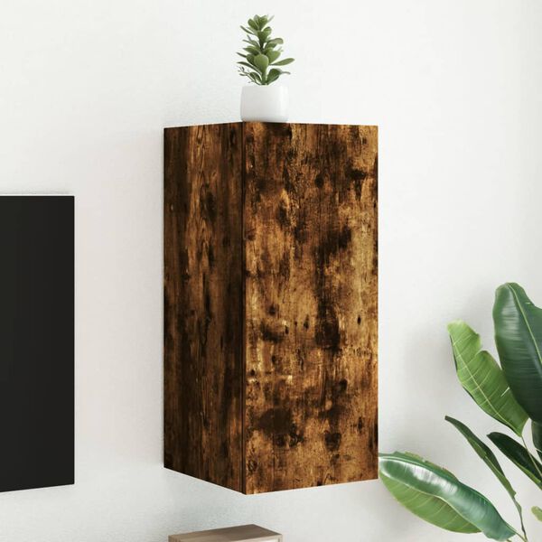 vidaXL TV Wall Cabinet with LED Lights Smoked Oak 30.5x35x70 cm