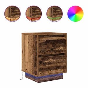 vidaXL Bedside Cabinet with LED Lights&nbsp;Old Wood 38x34x50 cm