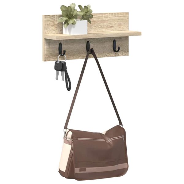 vidaXL Wall-Mounted Coat Rack with Shelf Sonoma oak 40 x 10.5 x 18 cm