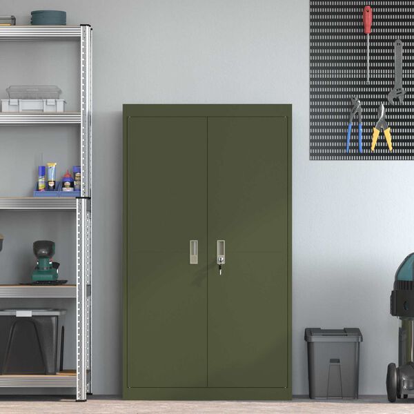 vidaXL Storage Cabinet 2 pcs Olive Green 80 x 40 x140 cm Steel