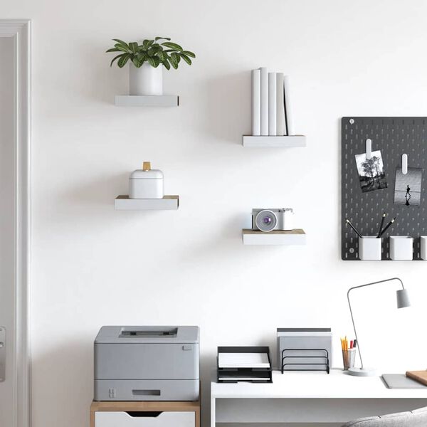 vidaXL Floating Wall Shelves 4 pcs Oak and White 23x23.5x3.8 cm MDF