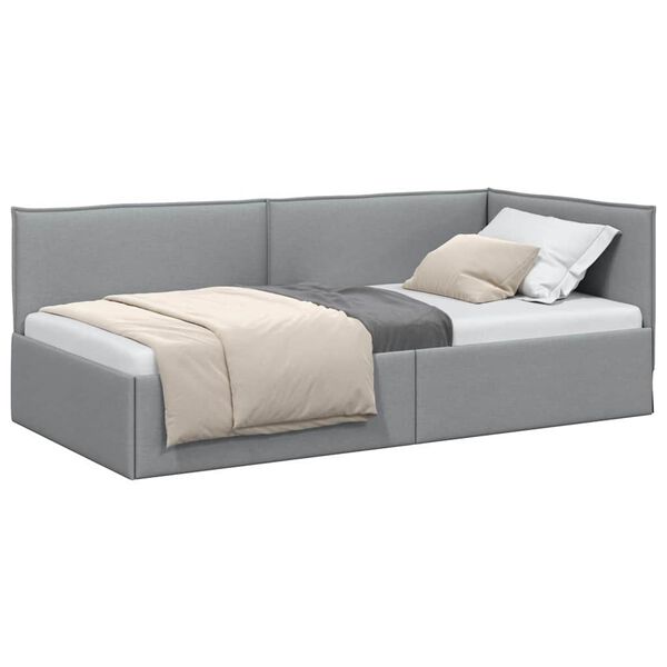 vidaXL Corner Bed Frame with Headboard Light grey 100 x 200 cm Fabric