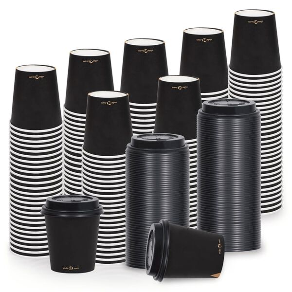 vidaXL Coffee Paper Cups with Lids 200 ml 500 pcs Black