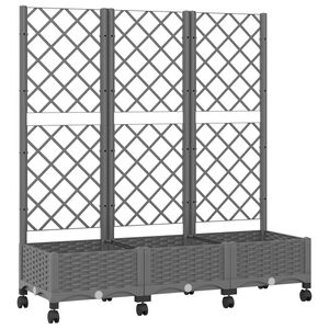 vidaXL Garden Planter with Trellis&Wheels Light Grey PP