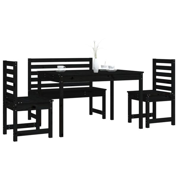 vidaXL 4 Piece Garden Dining Set Black Solid Wood Pine