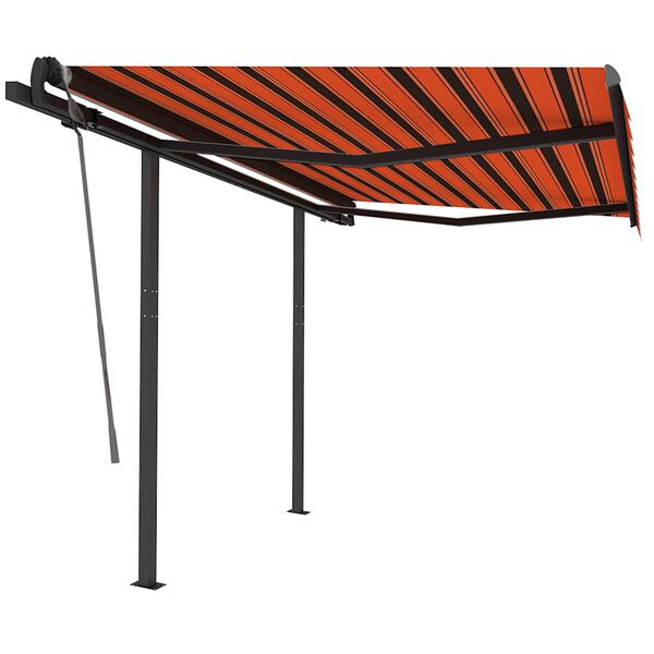 vidaXL Manual Retractable Awning with Posts 3.5x2.5 m Orange and Brown
