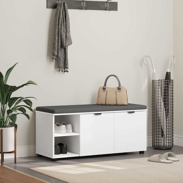 vidaXL Hall Bench White 100 x 38 x 46 cm Engineered Wood and Fabric