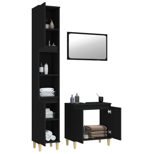 vidaXL 3 Piece Bathroom Furniture Set Black Engineered Wood