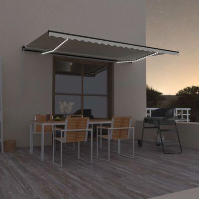 vidaXL Manual Retractable Awning with LED 500x300 cm Cream