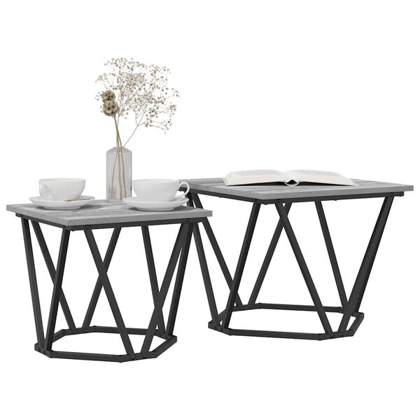 vidaXL Side Table Set 2 pcs Grey Sonoma Engineered Wood and Steel