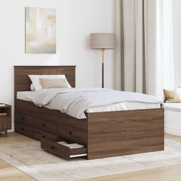 vidaXL Daybed Manual Brown Oak and Black 90 x 200 cm Engineered Wood