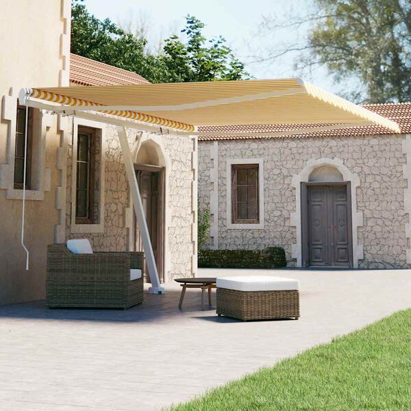 vidaXL Freestanding Manual Retractable Awning 400x300 cm Yellow/White