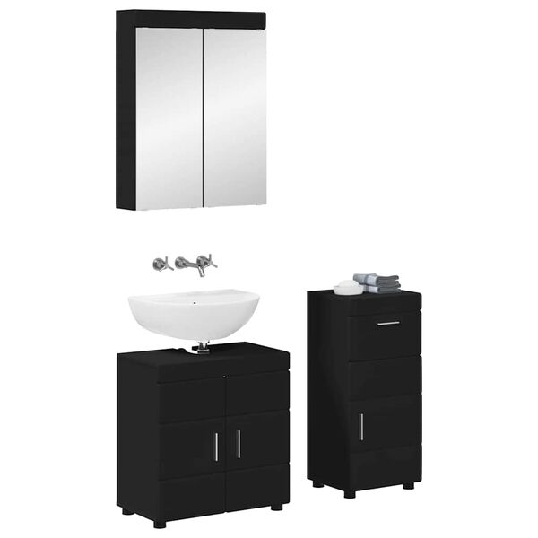 vidaXL Bathroom Furniture Set with Drawer TULUM Black Engineered Wood