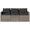 vidaXL Garden Sofa with Cushions 3-Seater Grey Poly Rattan