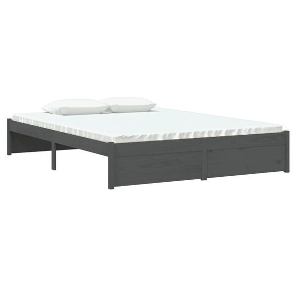 vidaXL Bed Frame without Mattress Grey Solid Wood 135x190 cm Double Double