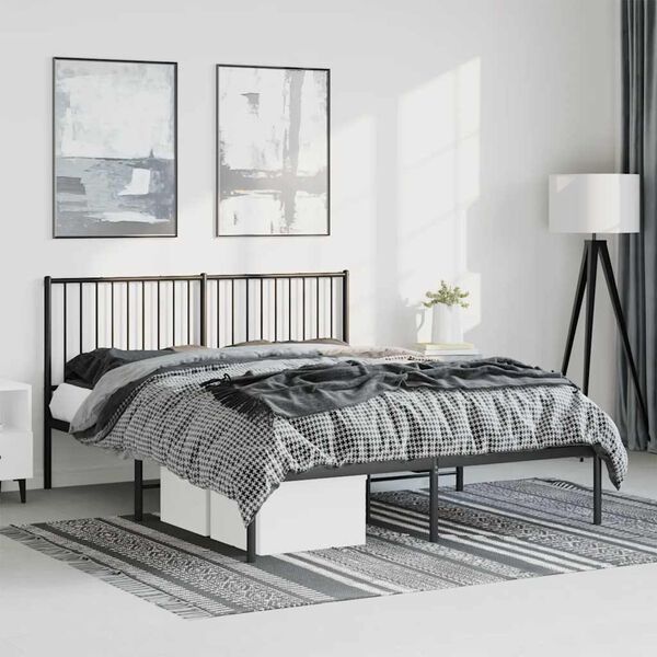 vidaXL Metal Bed Frame without Mattress with Headboard Black 150x200cm