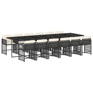 vidaXL 13 Piece Garden Dining Set with Cushions Black Poly Rattan