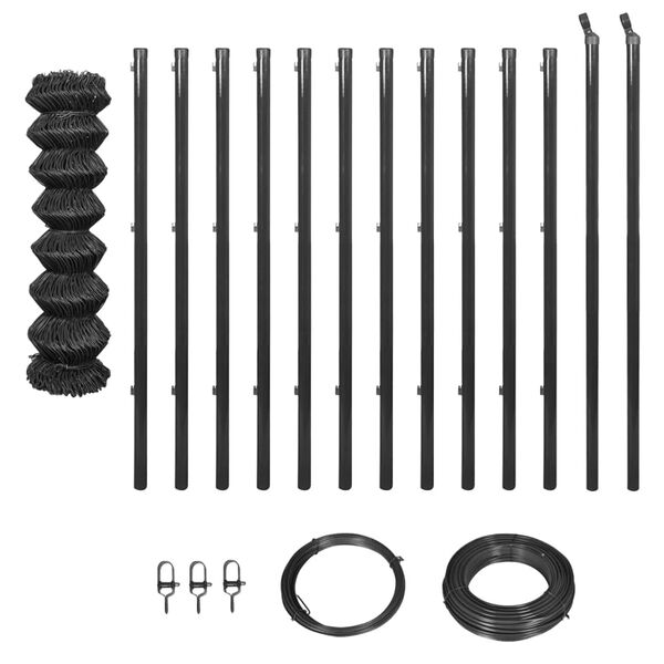 vidaXL Chain Link Fence with Posts and Hardware 1.25x25 m Grey