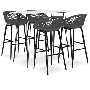 vidaXL Bar Set | White, Grey | MDF, Powder-Coated Steel, PP | Compact