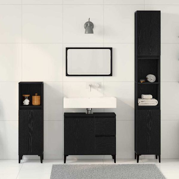 vidaXL Bathroom Furniture Set Wall-mounted with Door 3 pcs Black Oak