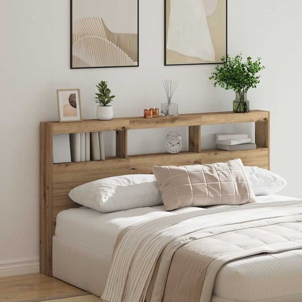 vidaXL Headboard Cabinet with LED Artisan Oak 180x17x102 cm